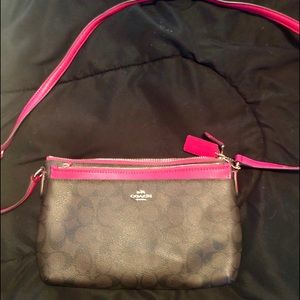 Coach monogram crossbody pink trim leather bag